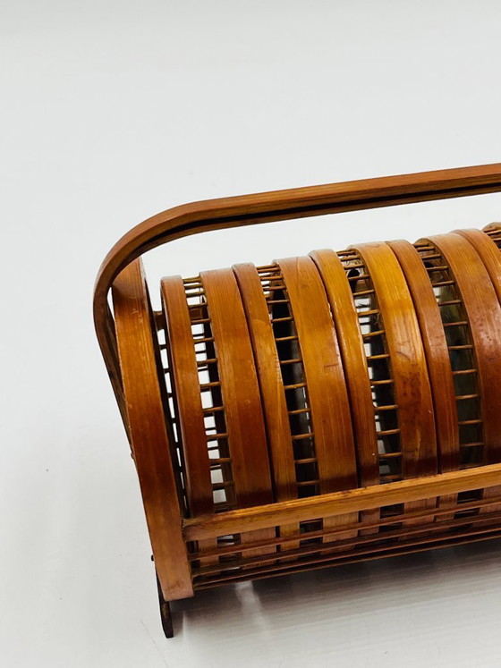 Image 1 of Vintage wooden coaster holder with 6 butterfly coasters