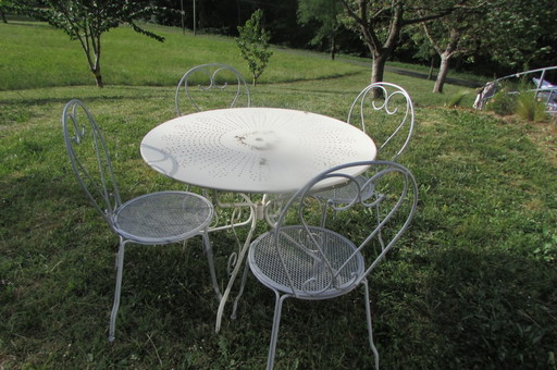 Vintage-Gartentisch und Stühle aus weißem Metall
