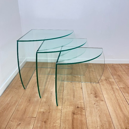 CAMIF set of three nesting tables in translucent glass, 1980