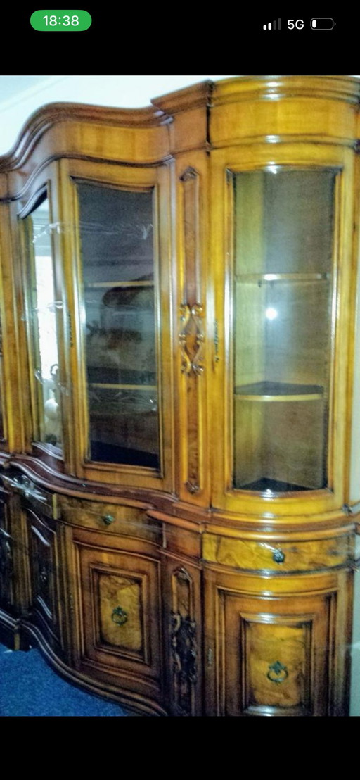 Classic walnut curved display cabinet