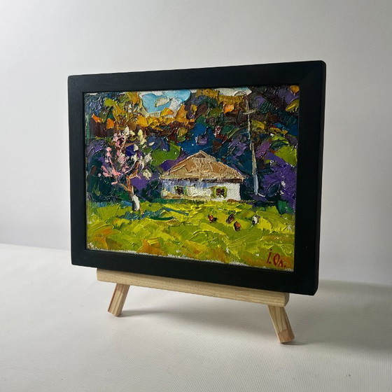 Image 1 of Original Oil Painting Summer House Landscape: The Yard Smells of Fresh Hay and Silence