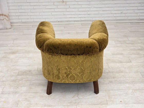 1950s, Danish relax chair, furniture velour, beech wood., Armchairs, Textile, Green (photo 6 of 18)