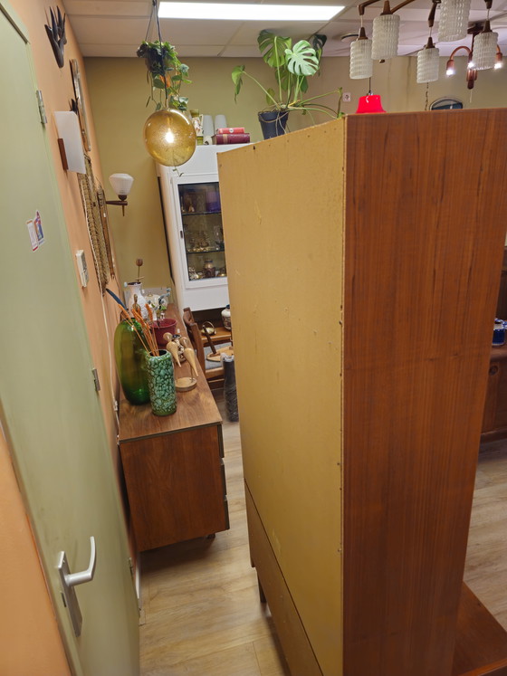 Image 1 of Vintage Danish Teak Highboard Bookcase Sliding Door Cabinet