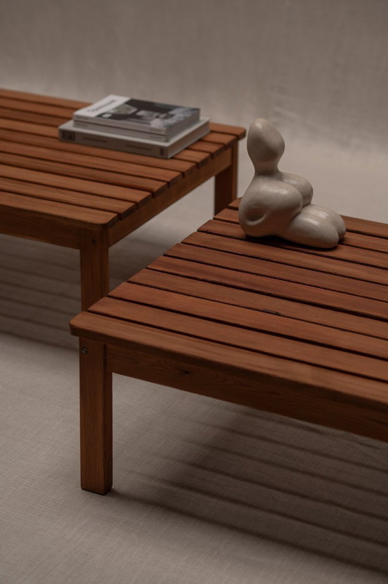 Image 1 of Modernist set of two ‘lattenbank’ coffee tables, 1960s