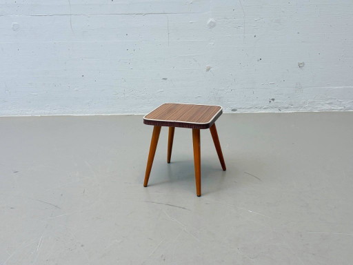 Postmodern plant stand / flower stool with wood veneer, 1970s–1980s
