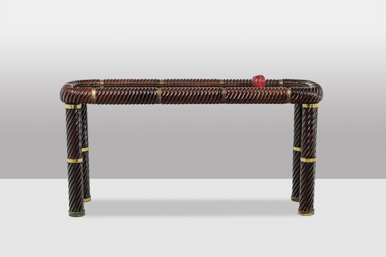 Image 1 of Tommaso Barbi. Keramische console met spiegelend blad. Italië, circa 1970