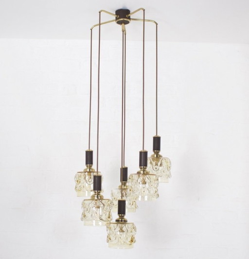 Vintage Oberglas Austria kroonluchter uit de jaren 70, mondgeblazen glas, 6 lampen