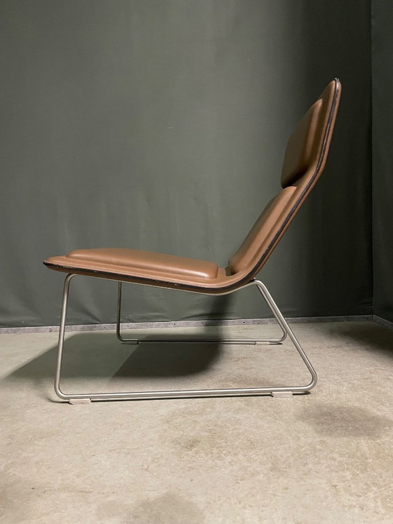 Lounge Sessel, braunes Kunstleder und Metall, Cappellini, Modern (Foto 4 von 5)