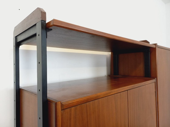 Image 1 of Vintage Italian teak and metal double modular bookshelf from the 60s