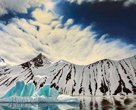Originales Ölgemälde: Winterlandschaft mit Felsen, Insel und Eisberg im Meer – Gemälde & Zeichnungen, Canvas (photo 3 of 7)