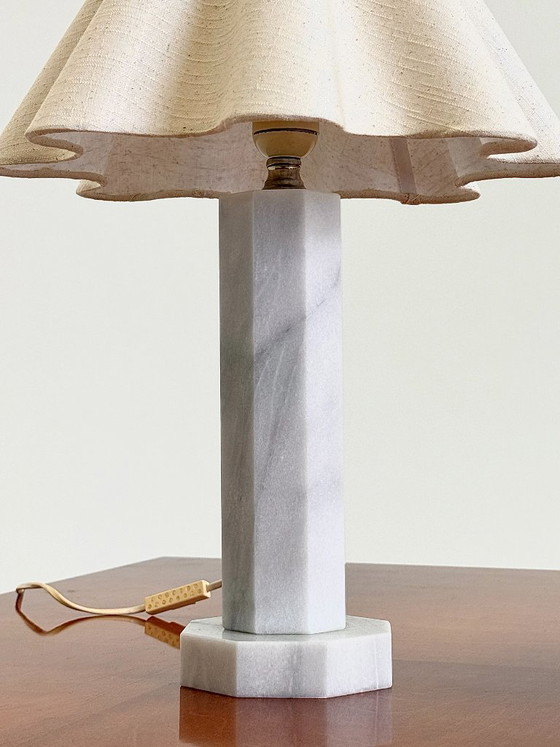 Vintage Marmeren Tafellamp Met Linnen Kap – Tafellampen, Marble (photo 4 of 10)