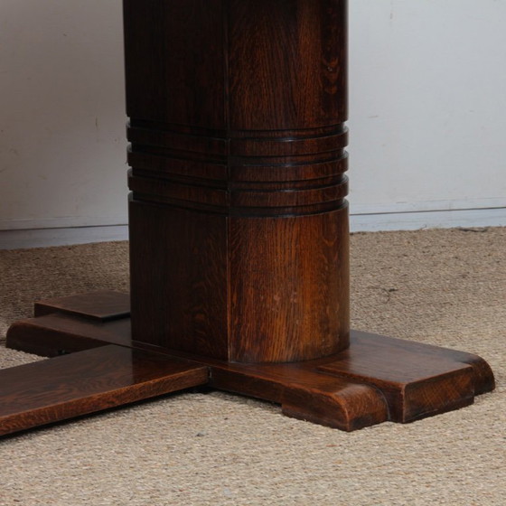 Image 1 of Eikenhouten eettafel in de stijl van Charles Dudouyt, 1940.