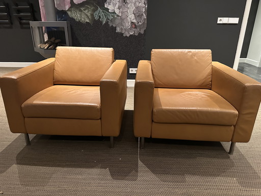 2 okergele strakke lederen Gelderland 3260F Fauteuils