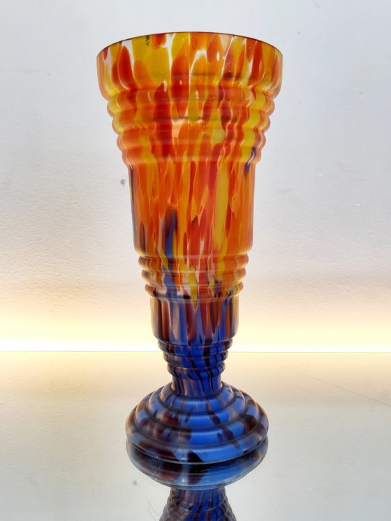 Image 1 of Art Deco vaas, “spatter”, Boheems glas, Wilhelm Kralik Söhne, Tsjechië, 1930