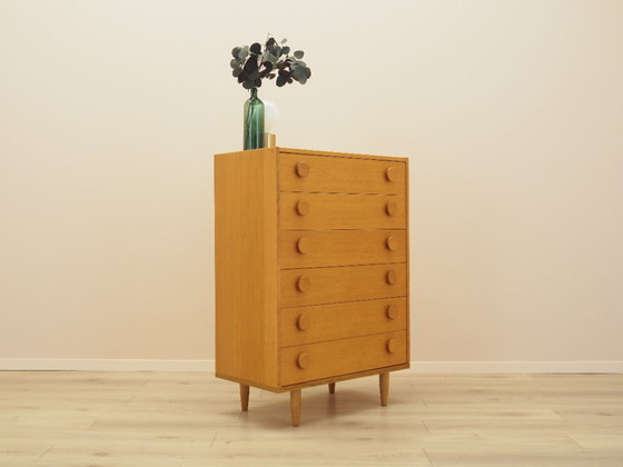 Danish chest of drawers in ash veneer, six drawers, 1970s, Wood, Yellow (photo 5 of 15)