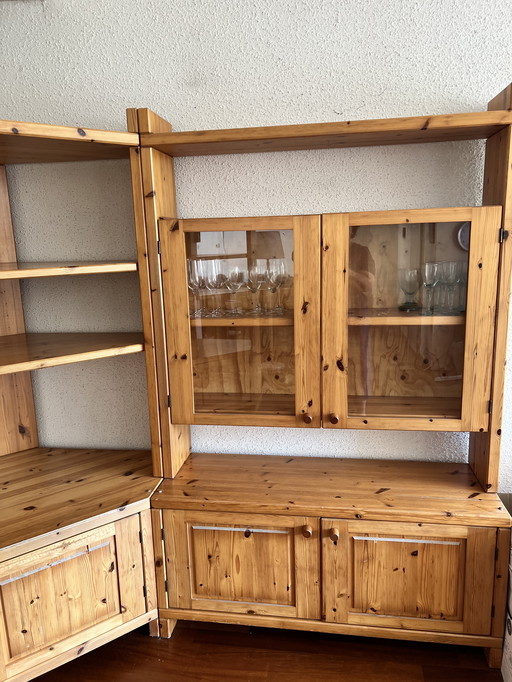 Wandmeubel modulair skandinavisch design massief grenen vintage siebziger Jahre