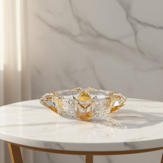 Image 1 of Vintage 1970 Anna Hutte Clear Lead Crystal Glass Ashtray