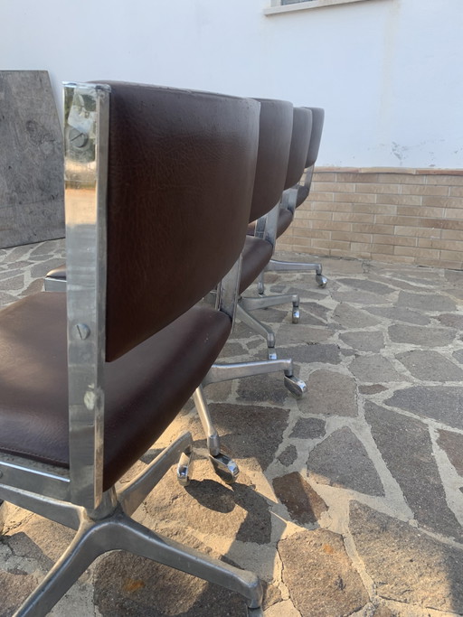 Set van 4 VAGHI-stoelen uit de jaren 70 - Chroom en bruin Skai - Italiaans design uit het midden van de 20e (photo 2 of 13)