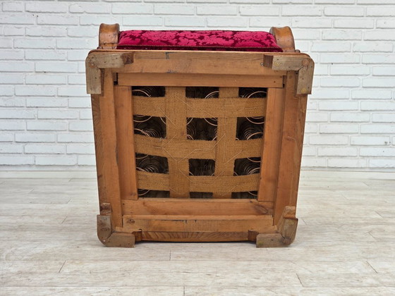 Image 1 of Anni '50, poltrona relax danese, velluto rosso per mobili, legno di quercia.