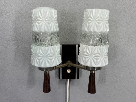 Image 1 of Vintage Wall Lamp 1950s-60s - Glass & Wood Design Classic