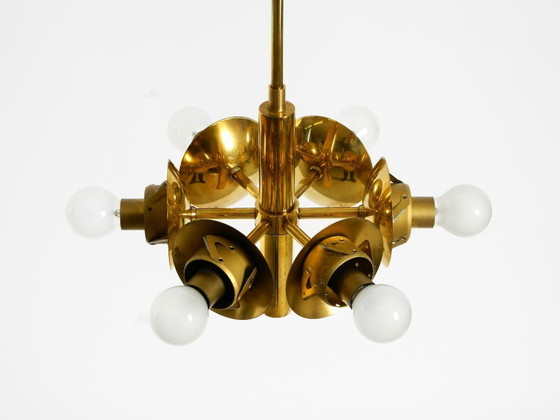 Image 1 of Wunderschöne Messing-Deckenleuchte von Kaiser Leuchten aus den 1960er Jahren mit 6 Opalglasschirmen