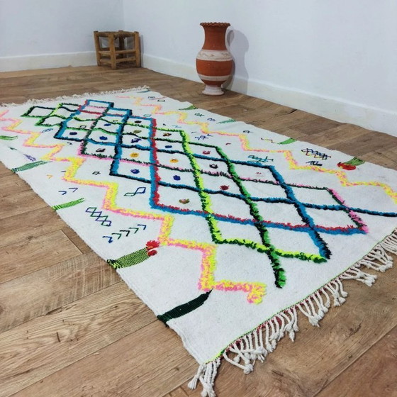 Image 1 of Traditioneel Azilal Berber-kleed – 100% natuurlijke wol, handgeweven (222 × 128 cm)