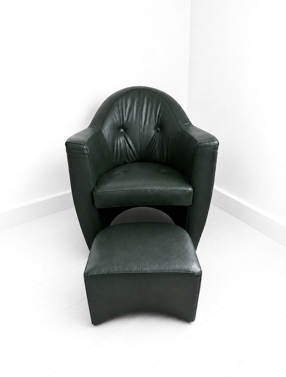 Fauteuil Leolux Carabita avec repose-pieds en cuir vert foncé – Leather, Metal (photo 8 of 8)
