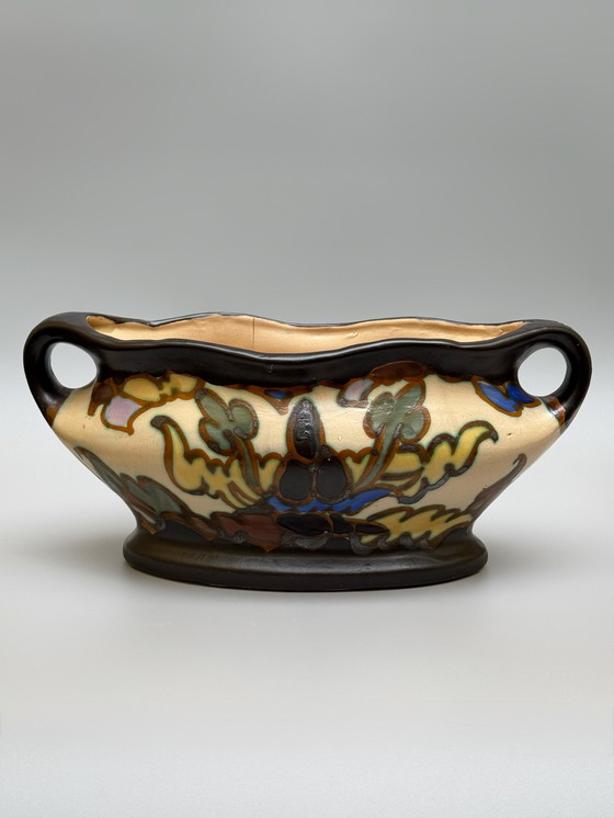 Image 1 of  Art Deco Hand-Painted Jardinière by C.M. Bergen, Belgium (c. 1920s–1930s) 