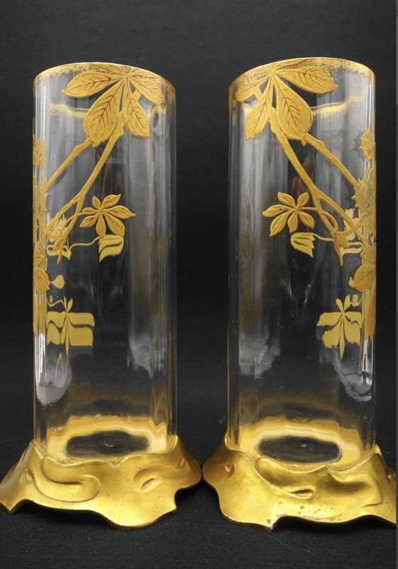 Image 1 of Baccarat - Paire De Vases Décorés D'Or En Cristal