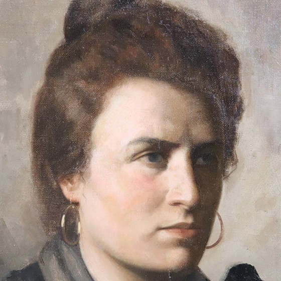 Image 1 of Oil Painting on Canvas, Female Portrait Signed Nazzareno Sidoli