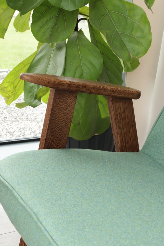 Vintage Lounge Chair Green Team Wool Oak Wood – Armchairs (photo 9 of 12)
