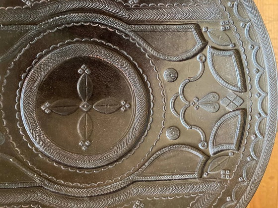 Image 1 of Two Tuareg side tables in wood and embossed leather