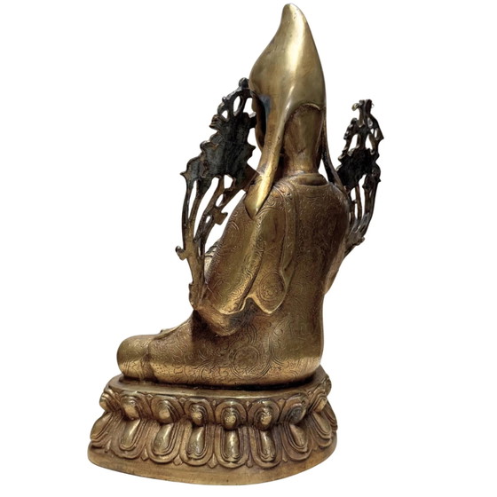 Estatua de Bronce Tibetana Antigua de Je Tsongkhapa – Grabada a mano – 28 cm – 2.2 kg – Esculturas, Bronze (photo 6 of 10)