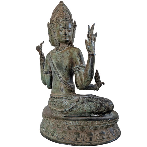 Kosmische Meisterschaft & Schutz – Trimukha Maheshvara – Bildhauerei, Bronze, Gold (photo 4 of 10)