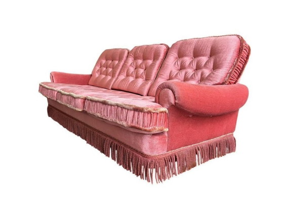 Image 1 of Divano/poltrona vintage color rosa antico con frange