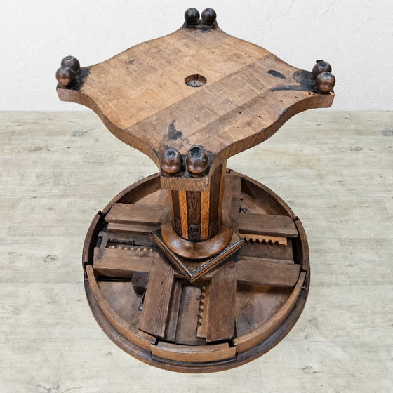 Image 1 of Antieke Eiken houten Art Deco Speeltafel / kaart tafel  / ronde eettafel (uitschuifbaar)