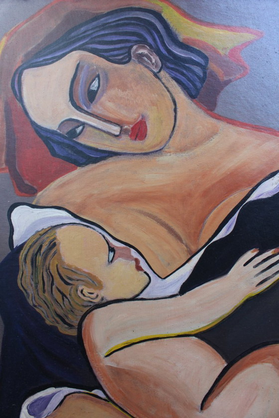 Image 1 of 1960s Béla Kádár (Attr.) — Modernist Figural Composition Madonna With Child