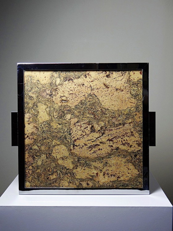 Image 1 of Plateau mid-century chic Chrome, Liège et plaque de verre années 70