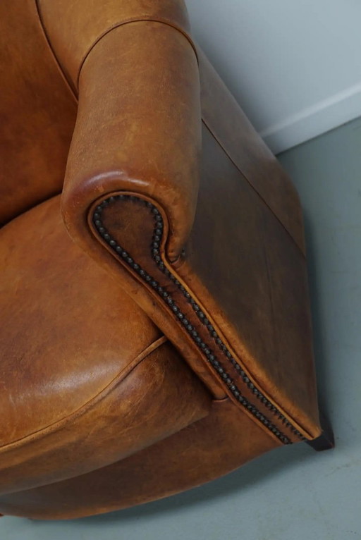 Vintage Nederlandse cognackleurige leren clubfauteuil