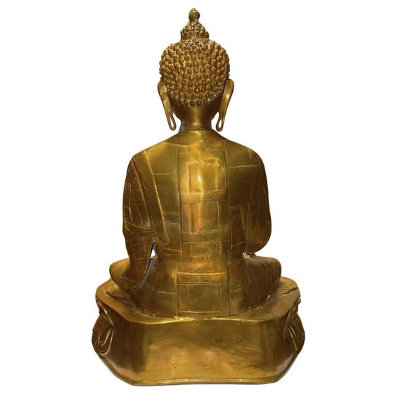 Monumental Estatua de Buda Shakyamuni Tibetano Dorado – Obra de Monje – Abhaya Mudra con Túnica Kasaya (photo 6 of 10)