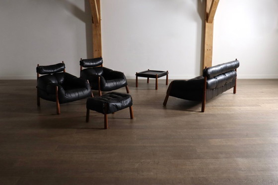 Image 1 of Table d'appoint Percival Lafer MP-81 en cuir noir, Brésil, années 1970