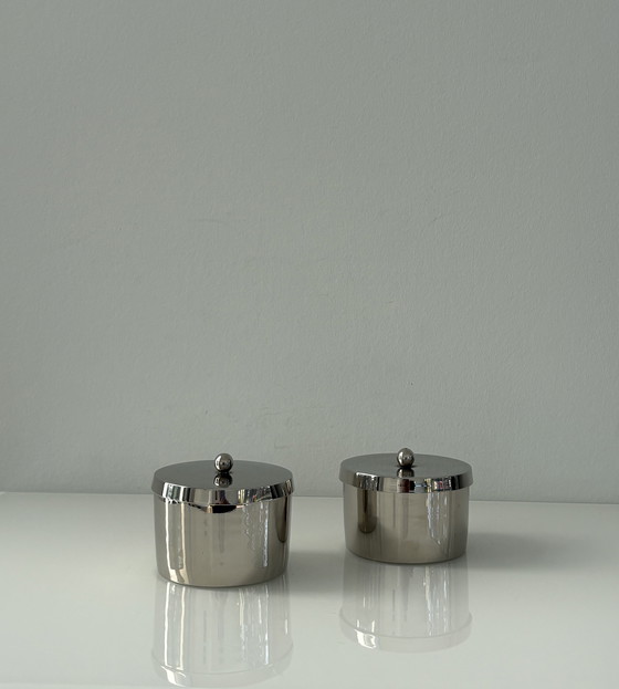 Image 1 of Ensemble de deux boîtes rondes en acier inoxydable