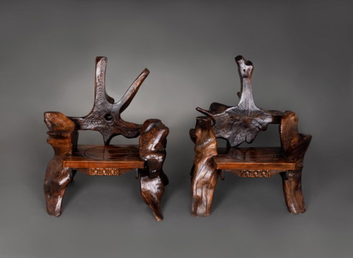 Pair of unique sculptural armchairs