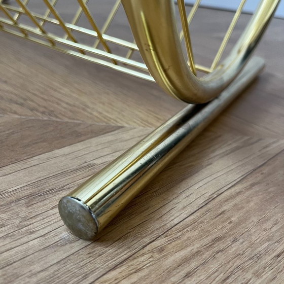 Image 1 of Gold Mid Century Magazine Rack: 70s Vintage Newspaper Holder