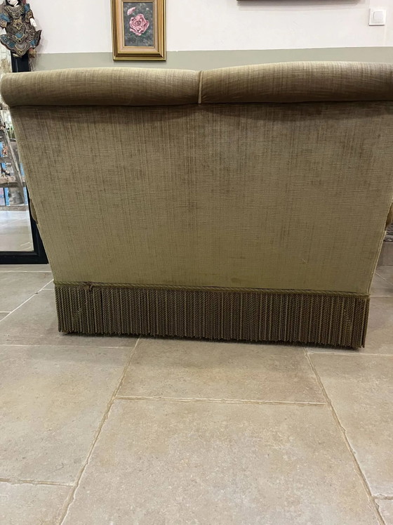 vintage double toad sofa in olive green fabric and trimmings – 2 seaters, Velvet, Art Deco (photo 13 of 15)