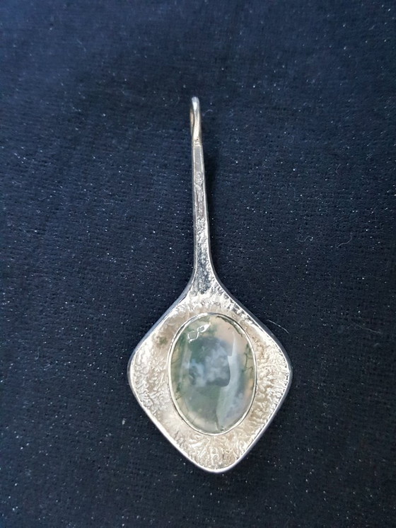 Image 1 of Sieraad, hanger, zilver, grijsgroene agaat, jaren '60