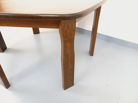 Image 1 of Vintage brutalist hexagonal oak dining table from the 1950s with extension