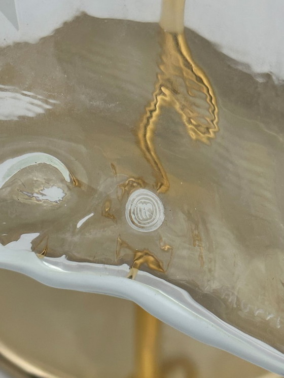 Image 1 of "La Murrina" Mid-century moderne Italiaanse tafellamp van messing en Muranoglas, jaren 70