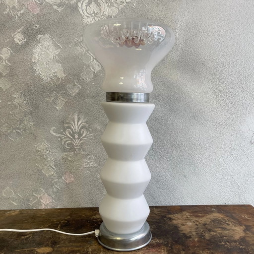 Jaren 80 Space Age Murano en Opaalglas Tafellamp, Toegeschreven aan MAZZEGA
