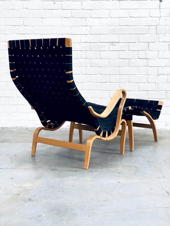 Image 1 of Bruno Mathsson | Set Of Vintage Lounge Chair With Ottoman | Pernilla Series | Black Canvas